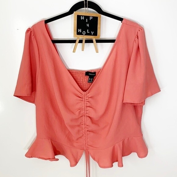Forever 21 Peplum Cropped Blouse Rose Size 3X - Picture 1 of 8